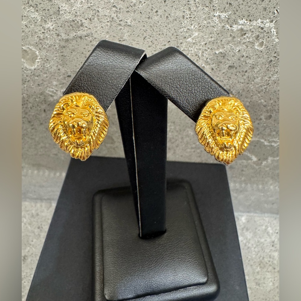 Kenneth Jay Lane Gold Tone Lion Head Earrings